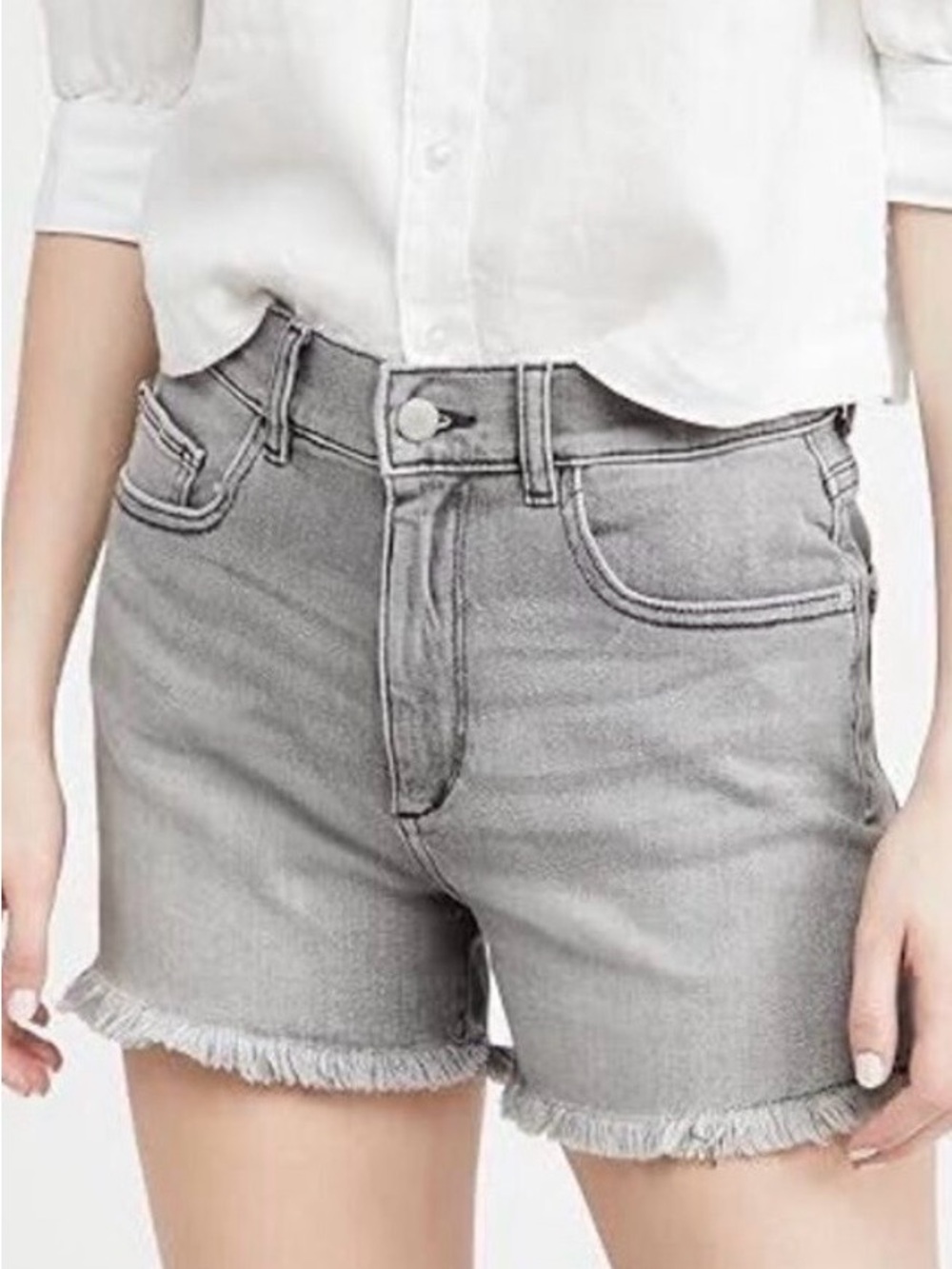 DL1961 Cecilia Classic 3.25” Ash Gray Frayed Hem Denim Shorts Size 26